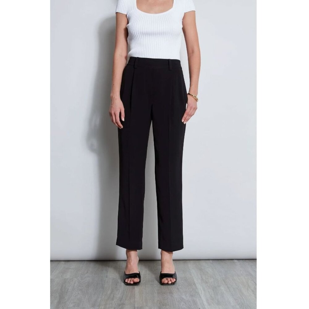 Elie Tahari Black Dress Pants Women Size 6 Silk Blend Wide Leg belt loops pocket
